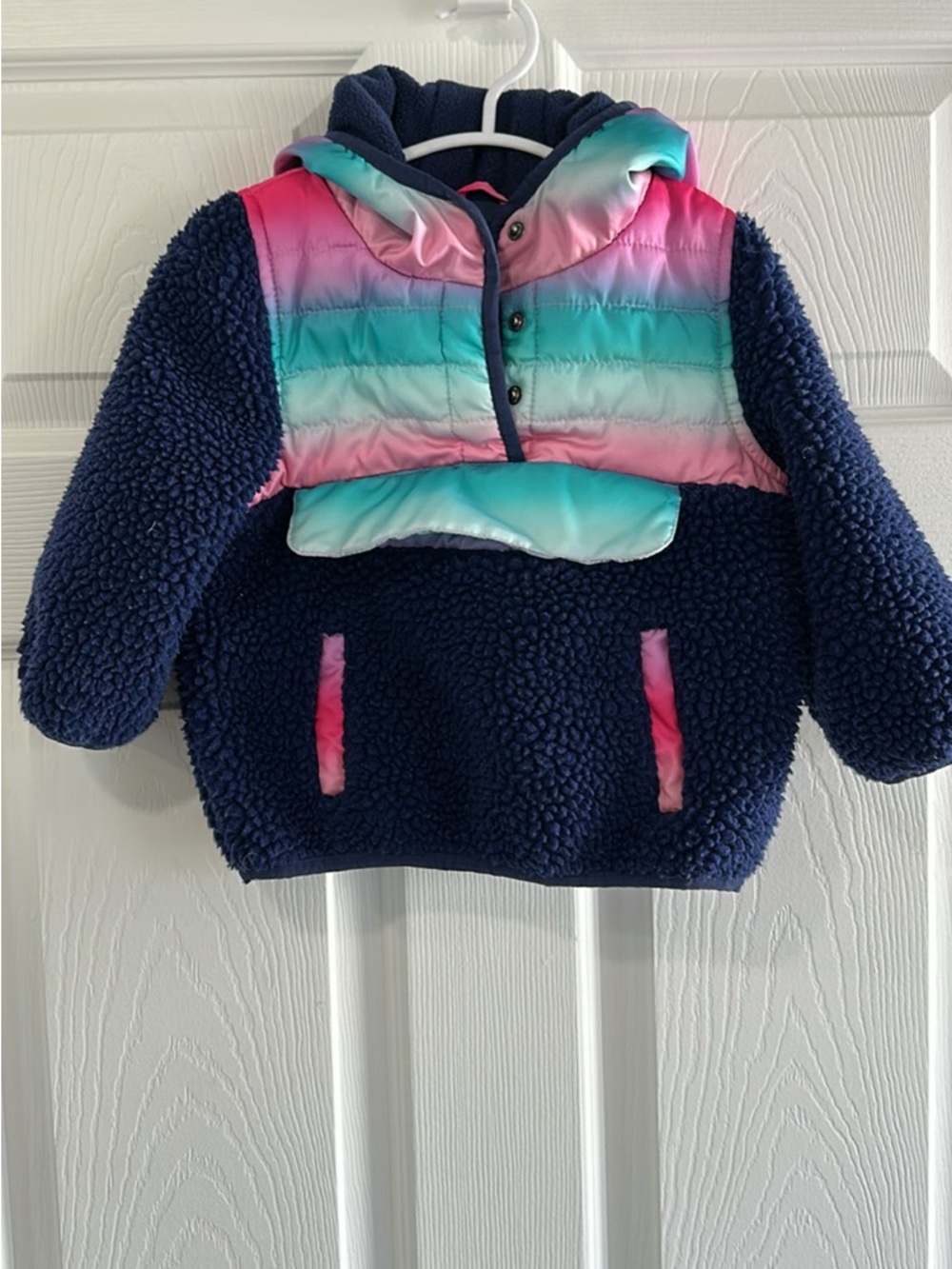 Madison Navy Sherpa Hoodie with Pink & Aqua Ombre Puffer